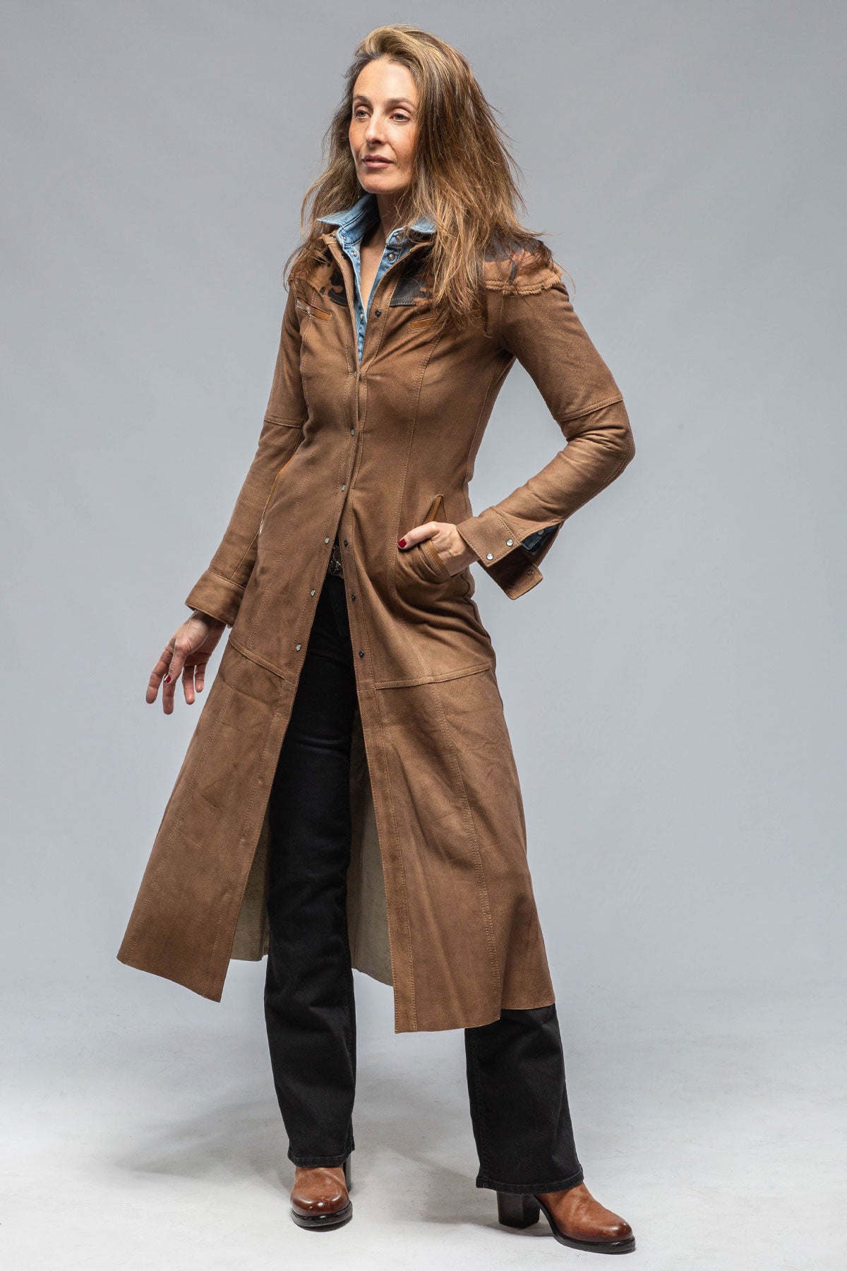 Waggoner Long Hair-On Suede Duster | Ladies - Outerwear - Leather | Roncarati