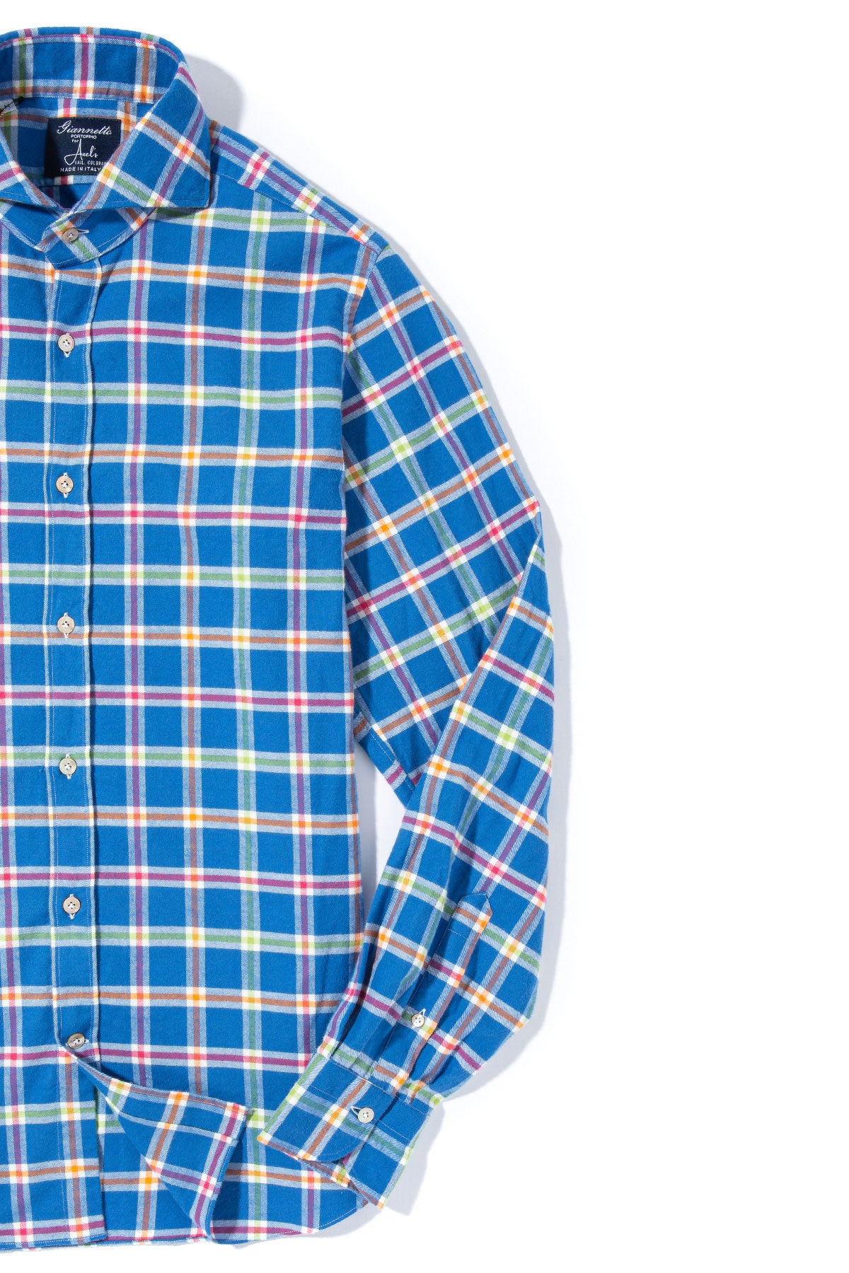 Amedee Brushed Cotton Check in Royal and Orange | Mens - Shirts | Axels GP