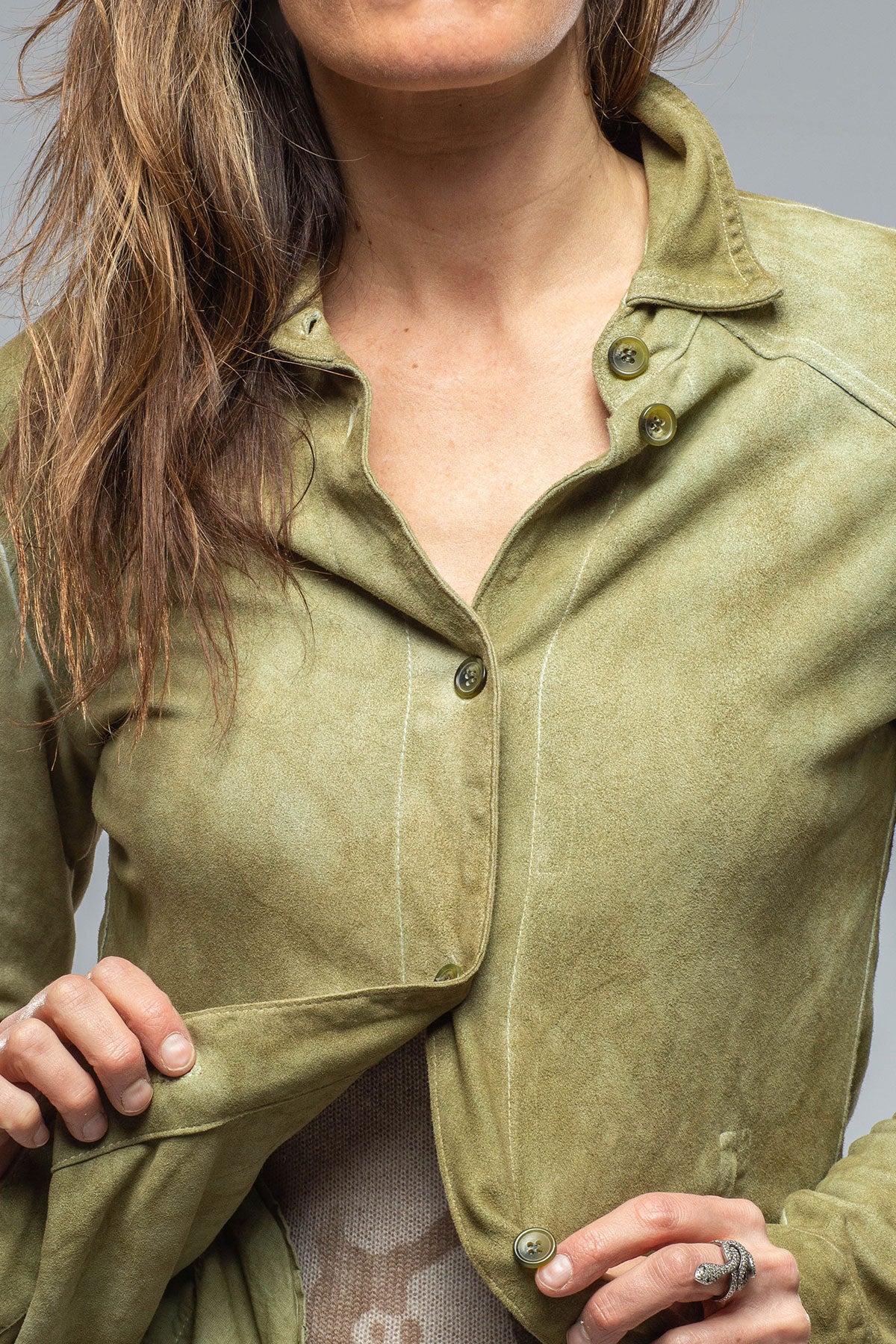 Meryl Suede Safari Shirt Dark Moss / 46 (US 10)