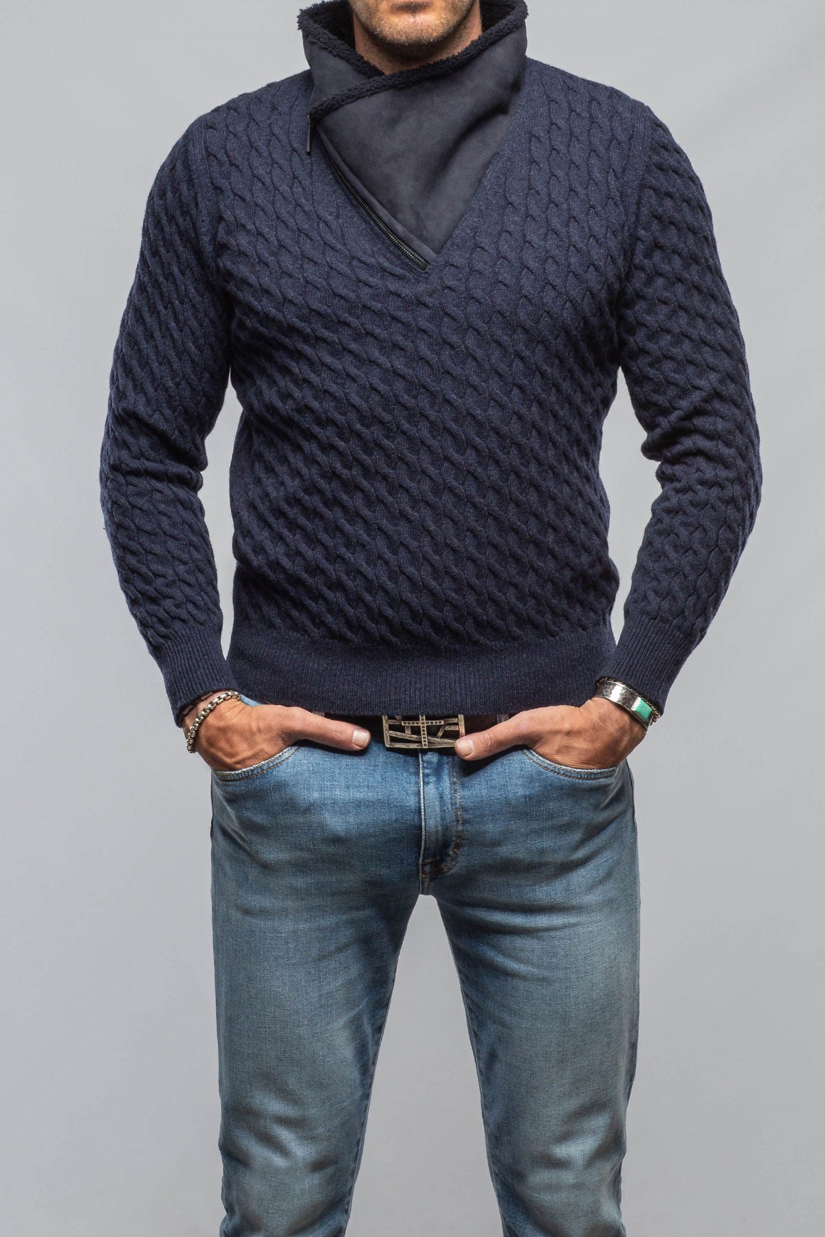 Timbers Cashmere Shearling Sweater In Navy