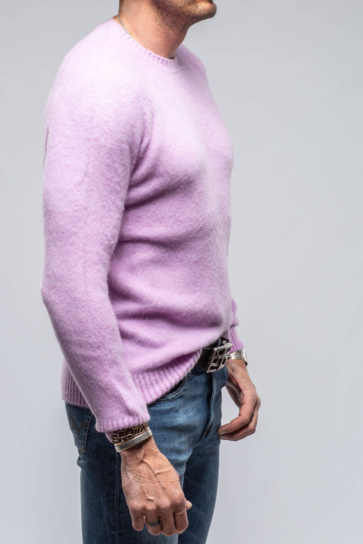 Henry Crew Neck Cashmere Sweater In Lavender