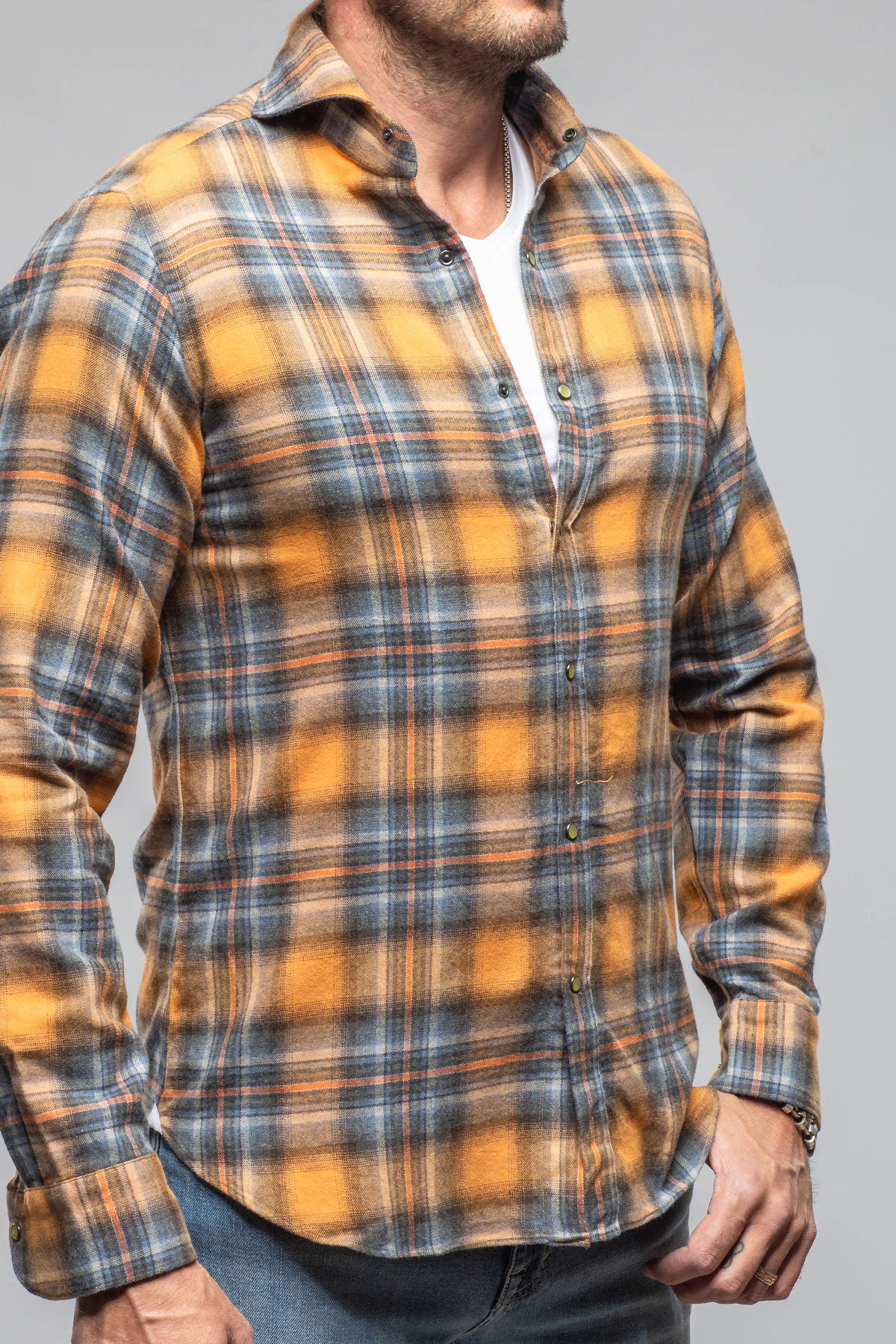 Sunbeam Cotton Check Snap Shirt In Orange Blue