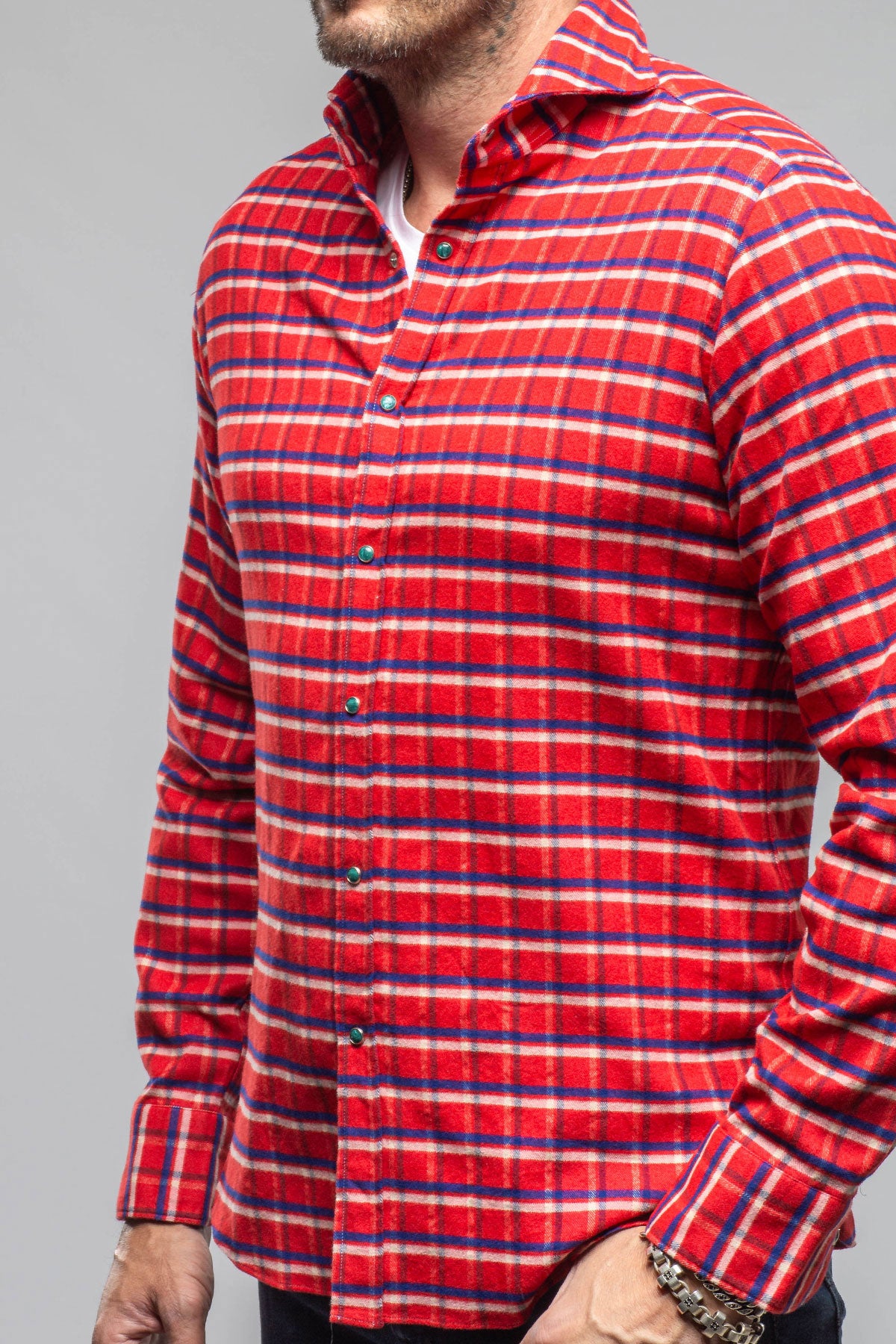 Harmony Check Flannel Snap Shirt In Red Navy