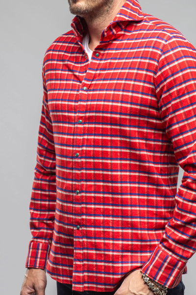 Harmony Check Flannel Snap Shirt In Red Navy