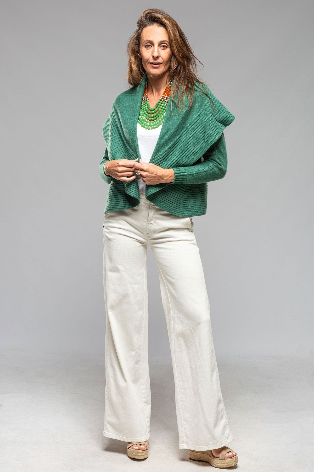 Rani Arabella Margot Cashmere Open Cardigan In Emerald Ladies - Sweaters