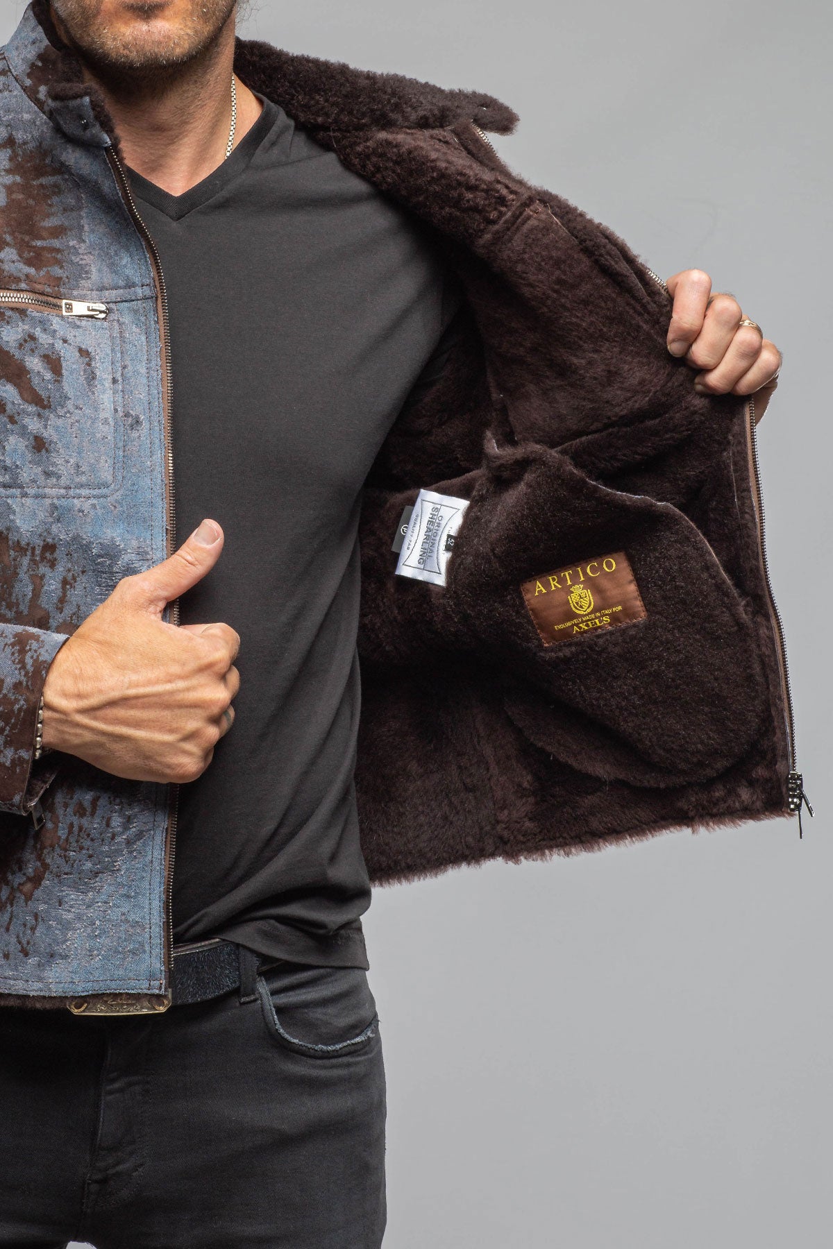 Red Stone Collection Jean Shearling Moto In Distressed Brown Mens - Outerwear - Shearling