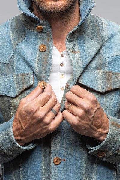 Red Stone Collection Rebel One Distressed Shirt In Blue Mens - Outerwear - Leather
