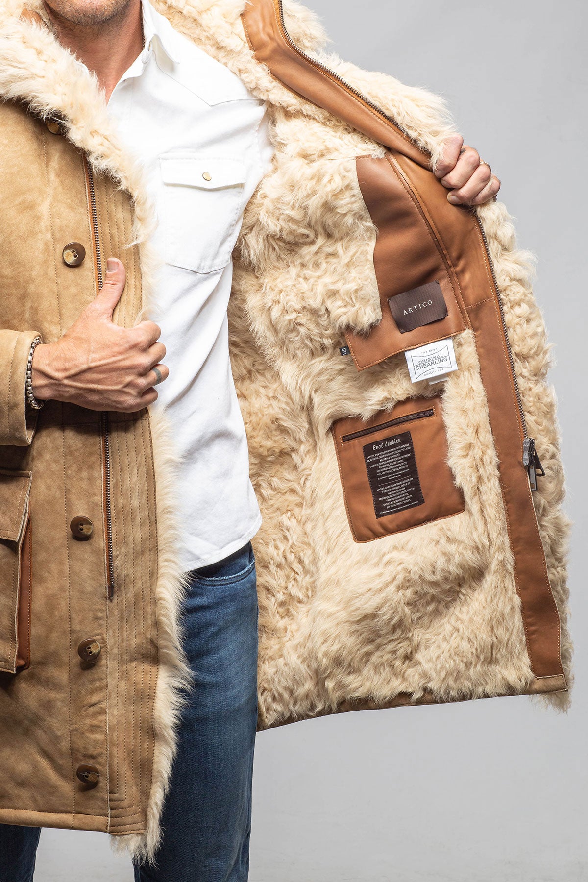 Red Stone Collection Rustic Mid length Shearling In Champagne Mens - Outerwear - Shearling