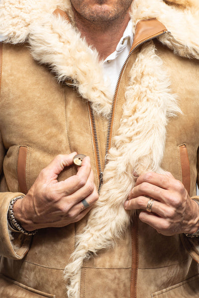 Red Stone Collection Rustic Mid length Shearling In Champagne Mens - Outerwear - Shearling