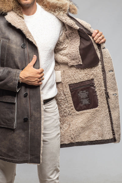 Red Stone Collection Rustic Mid length Shearling In Natural Rock Mens - Outerwear - Shearling