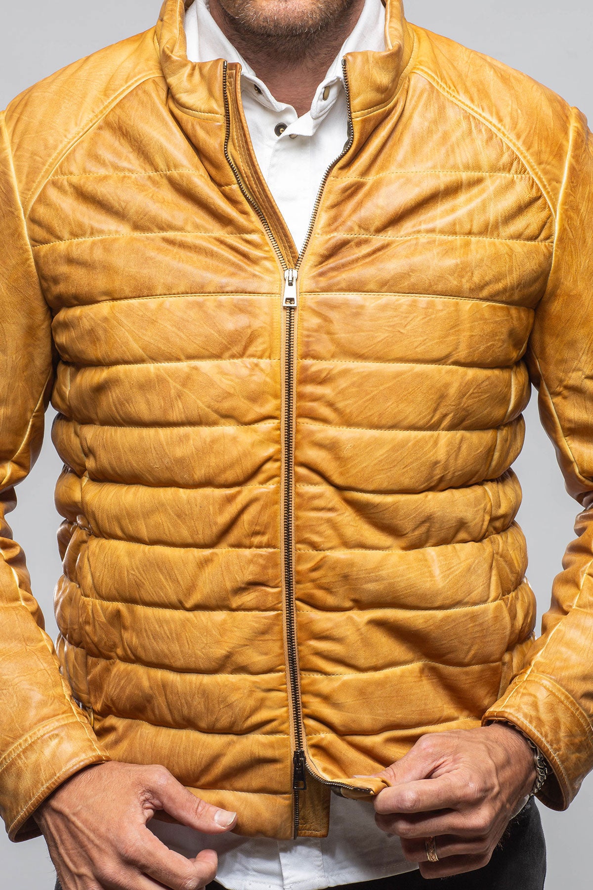 Red Stone Collection Vintage Leather Quilted Jacket In Honey Mens - Outerwear - Leather