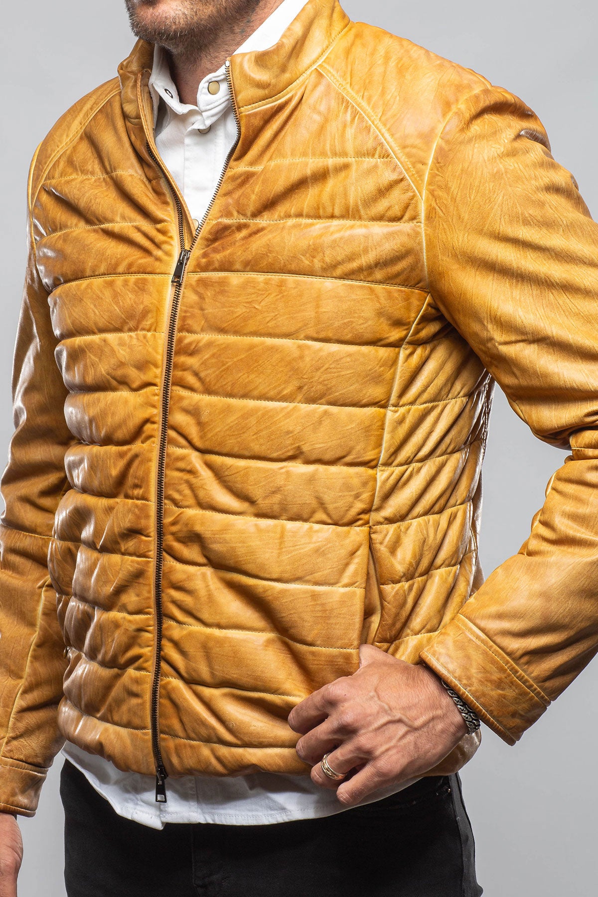 Red Stone Collection Vintage Leather Quilted Jacket In Honey Mens - Outerwear - Leather