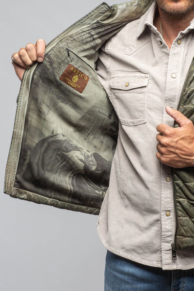 Red Stone Collection Vintage Leather Quilted Jacket In Military Mens - Outerwear - Leather