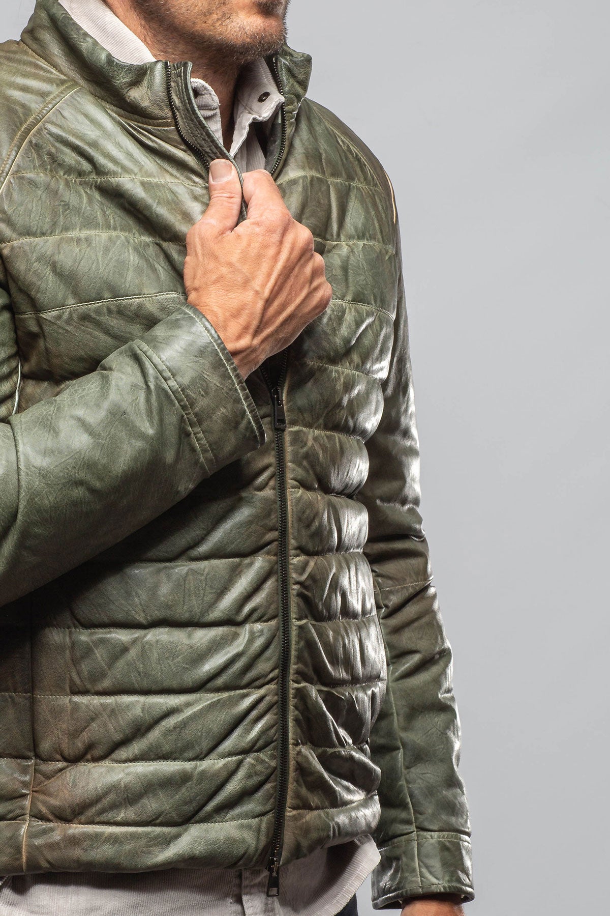 Red Stone Collection Vintage Leather Quilted Jacket In Military Mens - Outerwear - Leather
