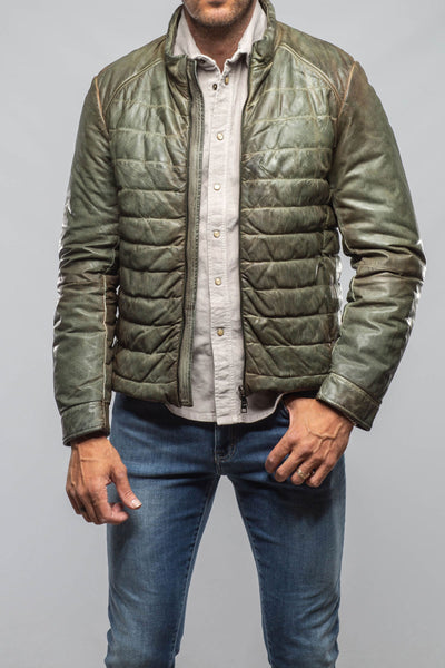 Red Stone Collection Vintage Leather Quilted Jacket In Military Mens - Outerwear - Leather