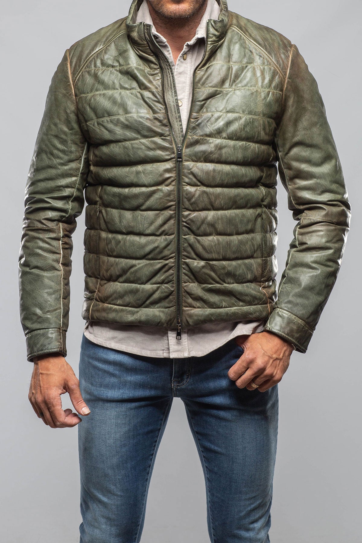 Red Stone Collection Vintage Leather Quilted Jacket In Military Mens - Outerwear - Leather