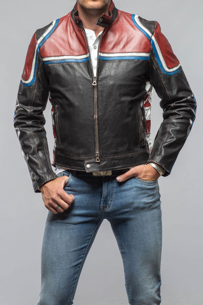 Retro Biker Jacket In Burgundy, White