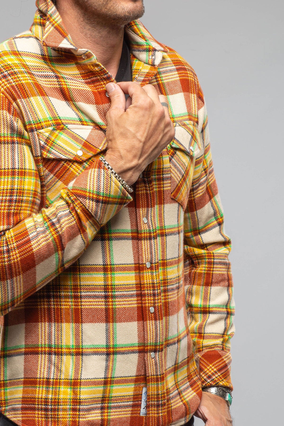 Richard Grand Cashmere Flannel Snap Shirt In Brick Yellow Mens - Shirts