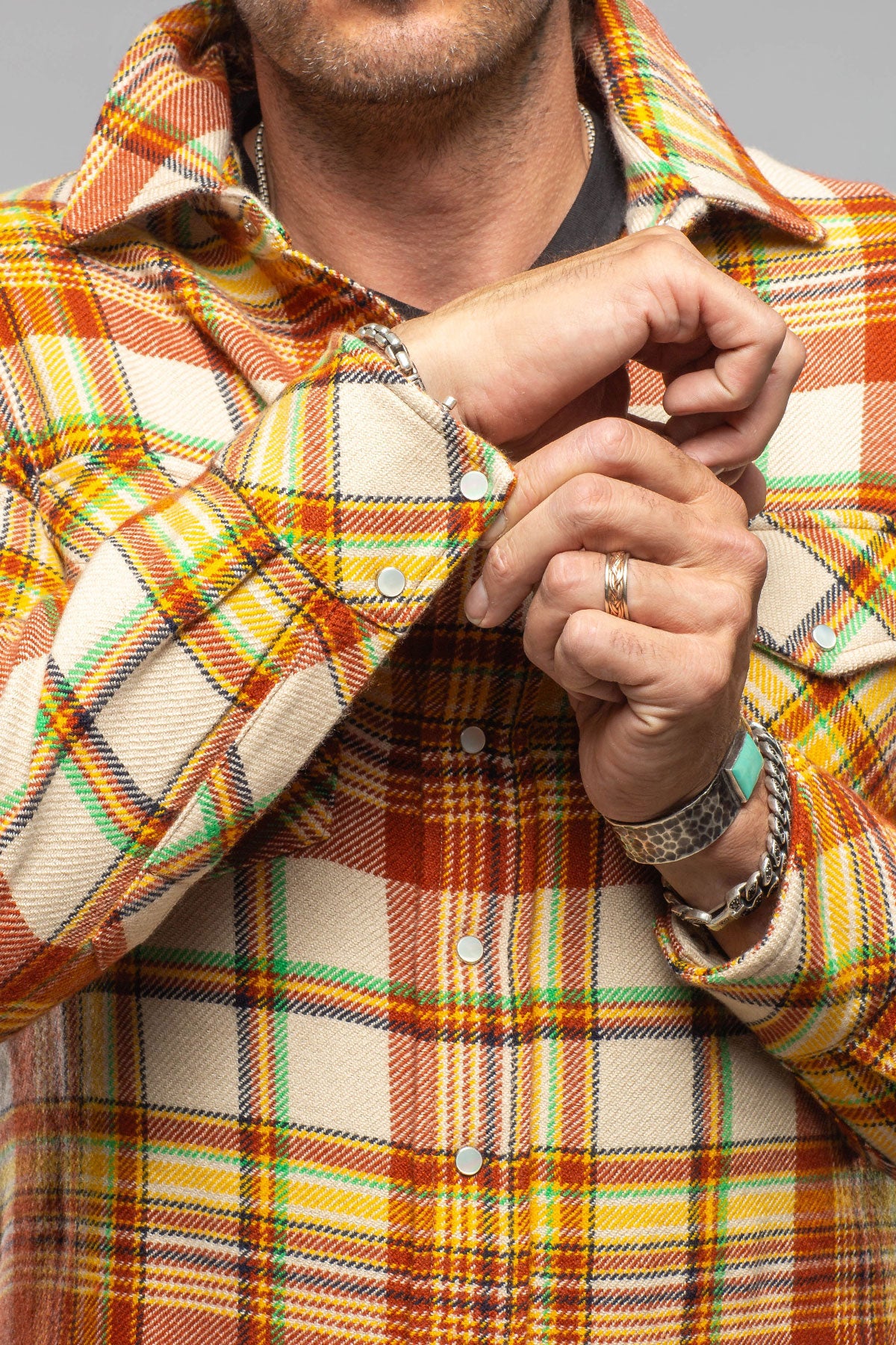 Richard Grand Cashmere Flannel Snap Shirt In Brick Yellow Mens - Shirts