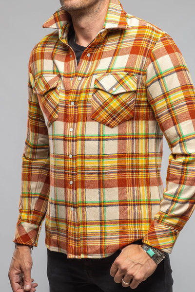 Richard Grand Cashmere Flannel Snap Shirt In Brick Yellow Mens - Shirts