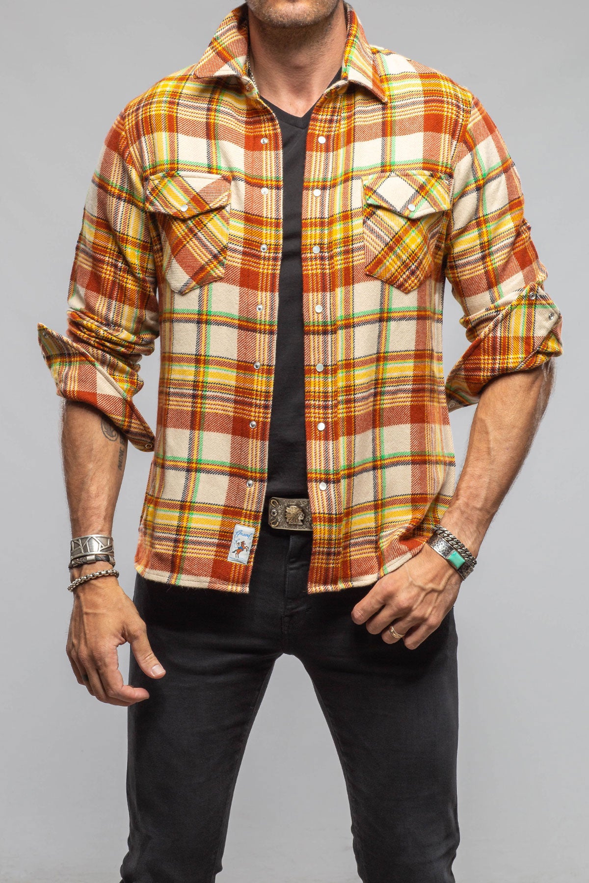 Richard Grand Cashmere Flannel Snap Shirt In Brick Yellow Mens - Shirts