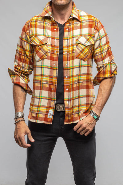 Richard Grand Cashmere Flannel Snap Shirt In Brick Yellow Mens - Shirts