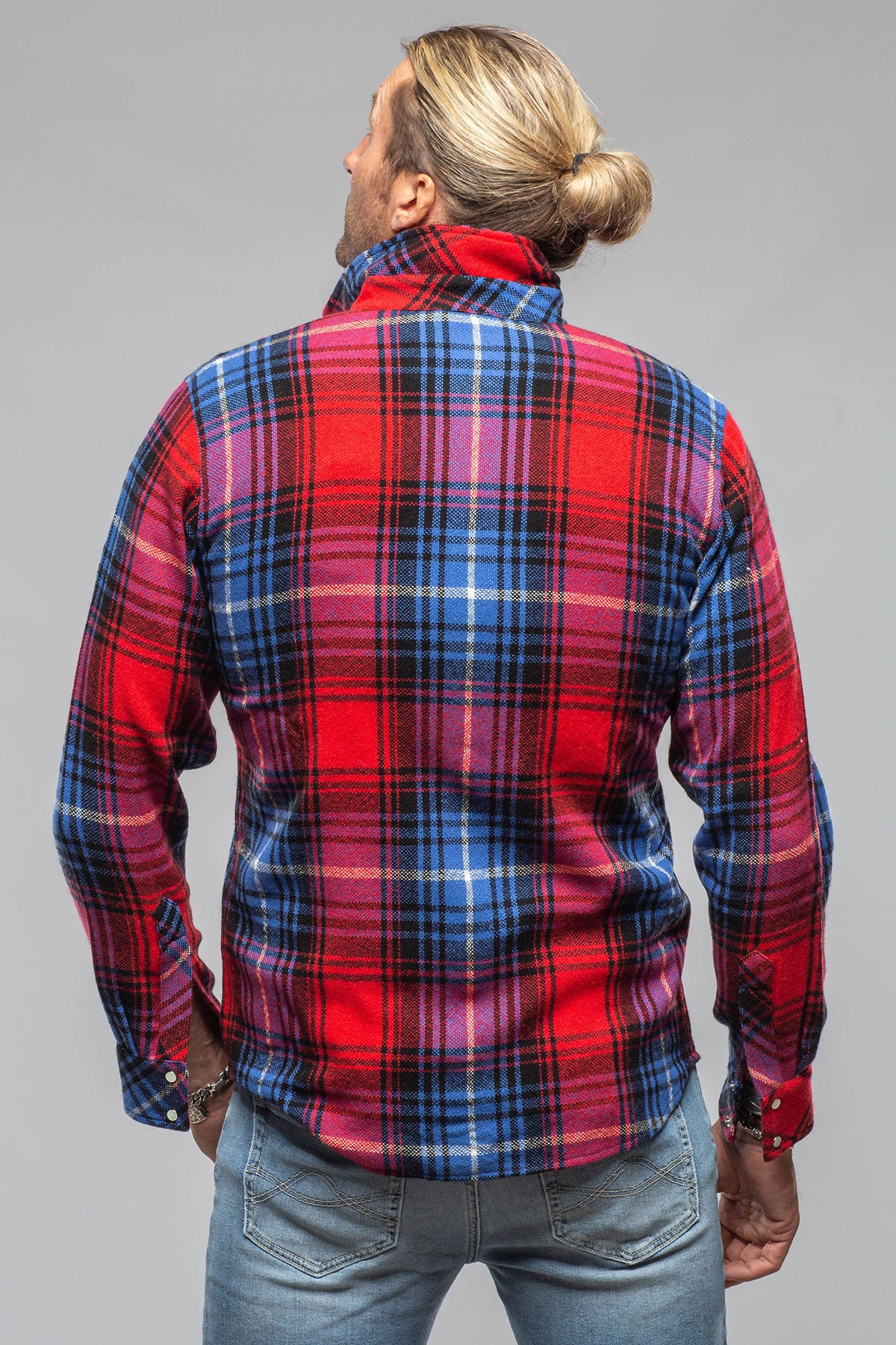 Richard Grand Cashmere Flannel Snap Shirt In Red Cobalt Mens - Shirts