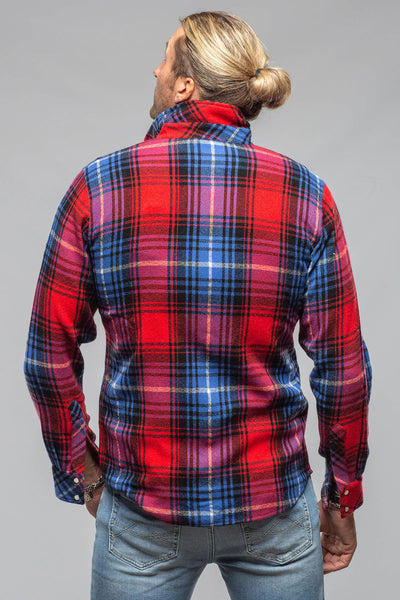 Richard Grand Cashmere Flannel Snap Shirt In Red Cobalt Mens - Shirts