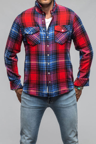 Richard Grand Cashmere Flannel Snap Shirt In Red Cobalt Mens - Shirts