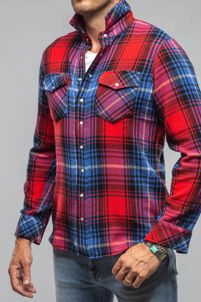 Richard Grand Cashmere Flannel Snap Shirt In Red Cobalt Mens - Shirts