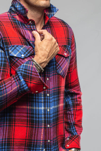 Richard Grand Cashmere Flannel Snap Shirt In Red Cobalt Mens - Shirts