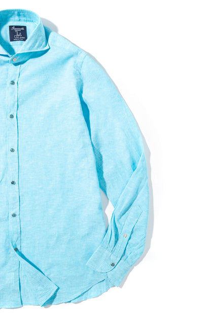 Mach Linen Cotton Shirt in Turquoise | Mens - Shirts - Dress | Giannetto Portofino
