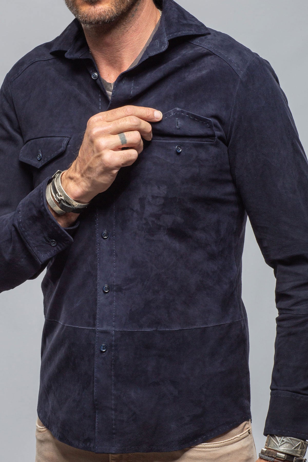 Robert Comstock Balanced Suede Shirt In Blue Mens - Outerwear - Leather