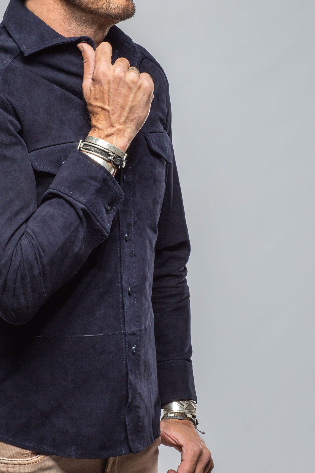 Robert Comstock Balanced Suede Shirt In Blue Mens - Outerwear - Leather