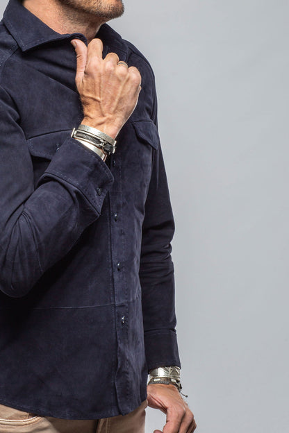 Robert Comstock Balanced Suede Shirt In Blue Mens - Outerwear - Leather