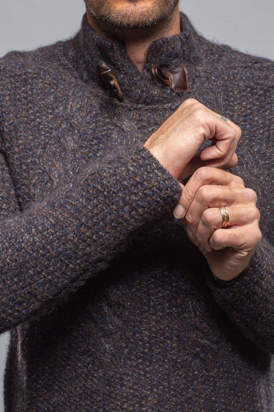 Robert Comstock James Cable Sweater in Chocolate Melange Mens - Sweaters