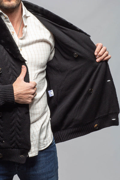 Robert Comstock RC Shearling Cardigan In Black Mens - Sweaters