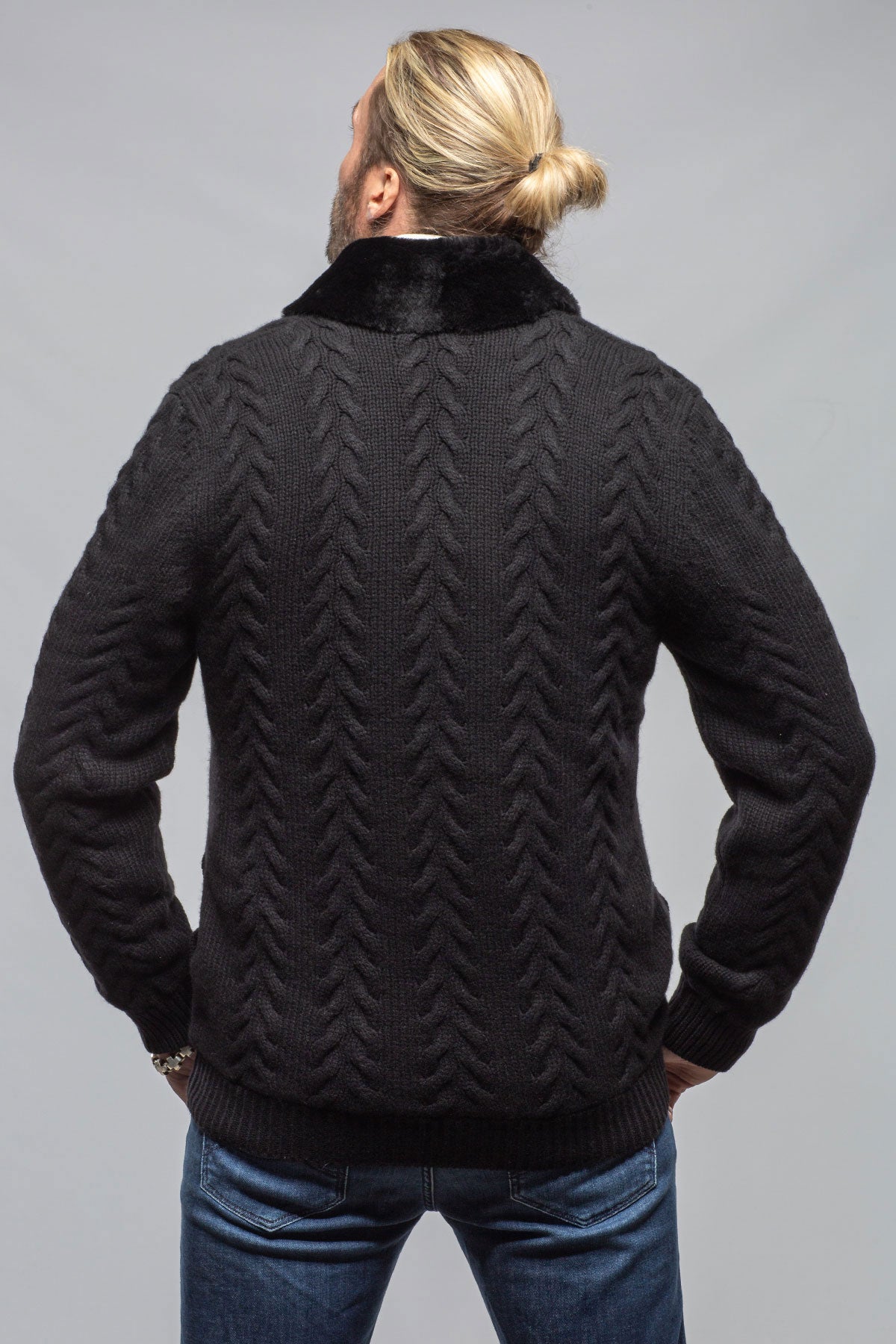 Robert Comstock RC Shearling Cardigan In Black Mens - Sweaters