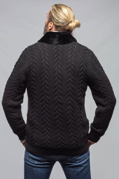 Robert Comstock RC Shearling Cardigan In Black Mens - Sweaters