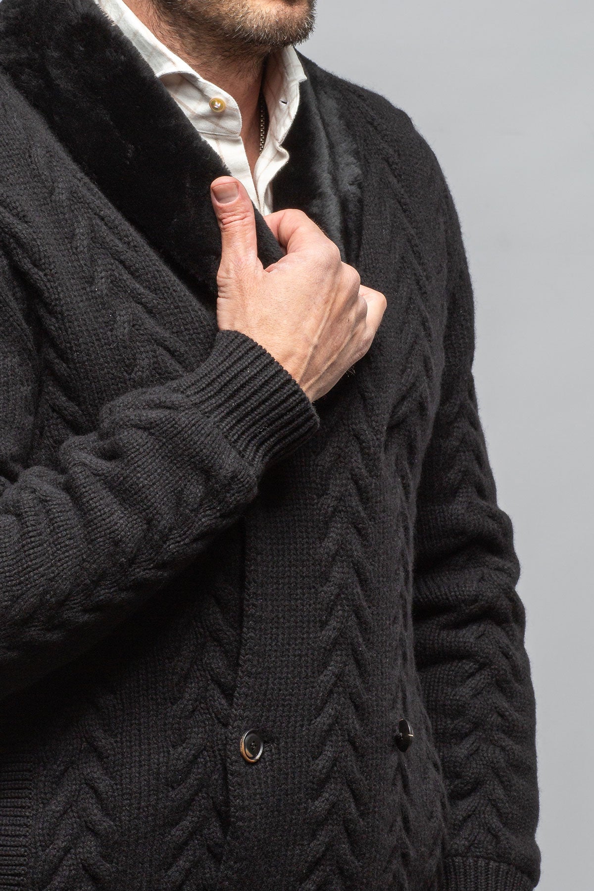 Robert Comstock RC Shearling Cardigan In Black Mens - Sweaters