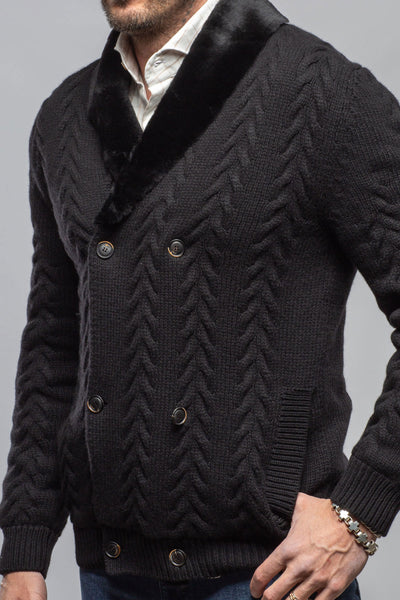 Robert Comstock RC Shearling Cardigan In Black Mens - Sweaters