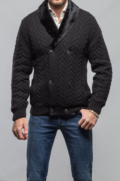 Robert Comstock RC Shearling Cardigan In Black Mens - Sweaters