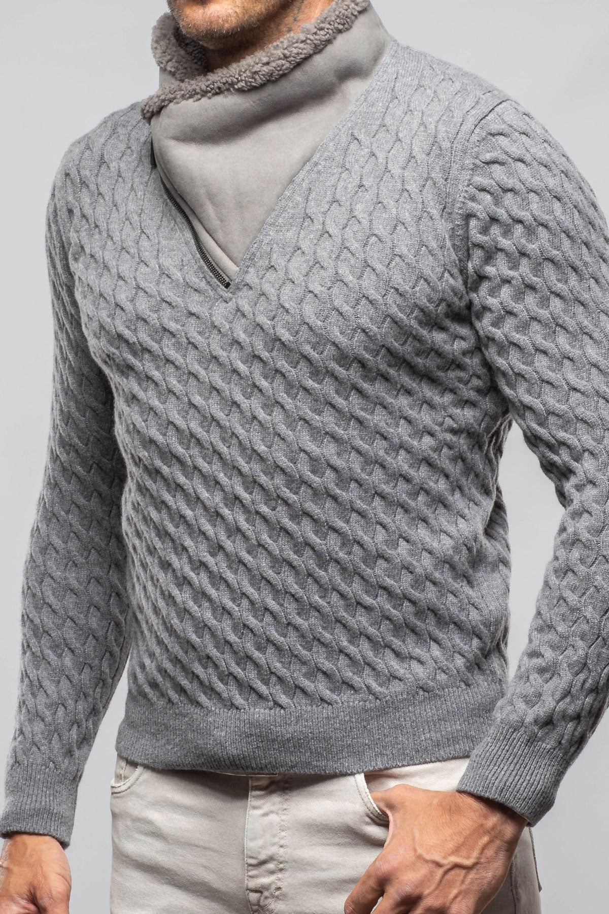 Robert Comstock | Timbers Cashmere Shearling Sweater In Grey | Mens - Sweaters 