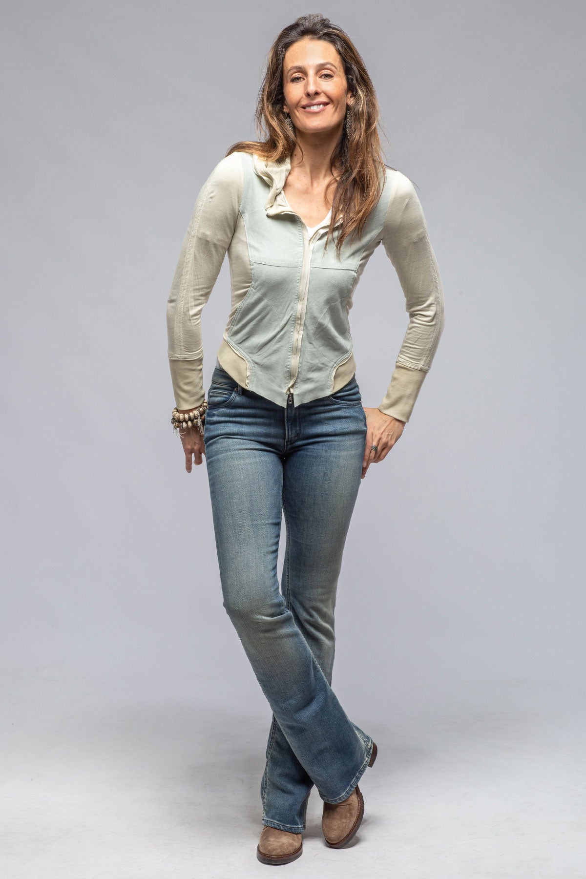 Roncarati Cruiser Suede & Jersey Hoodie In Milk Ladies - Outerwear - Leather