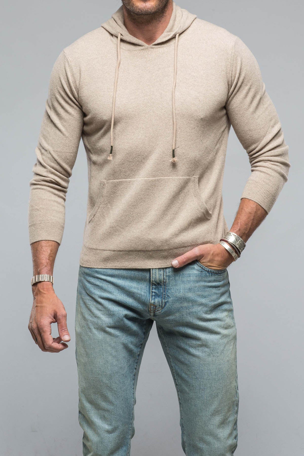 Florio Hooded Cashmere Sweater in Sand | Mens - Sweaters | Stile Latino