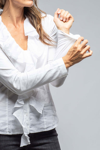 Monica V-Neck Ruffle Front Blouse In White | Ladies - Blouses | European Culture