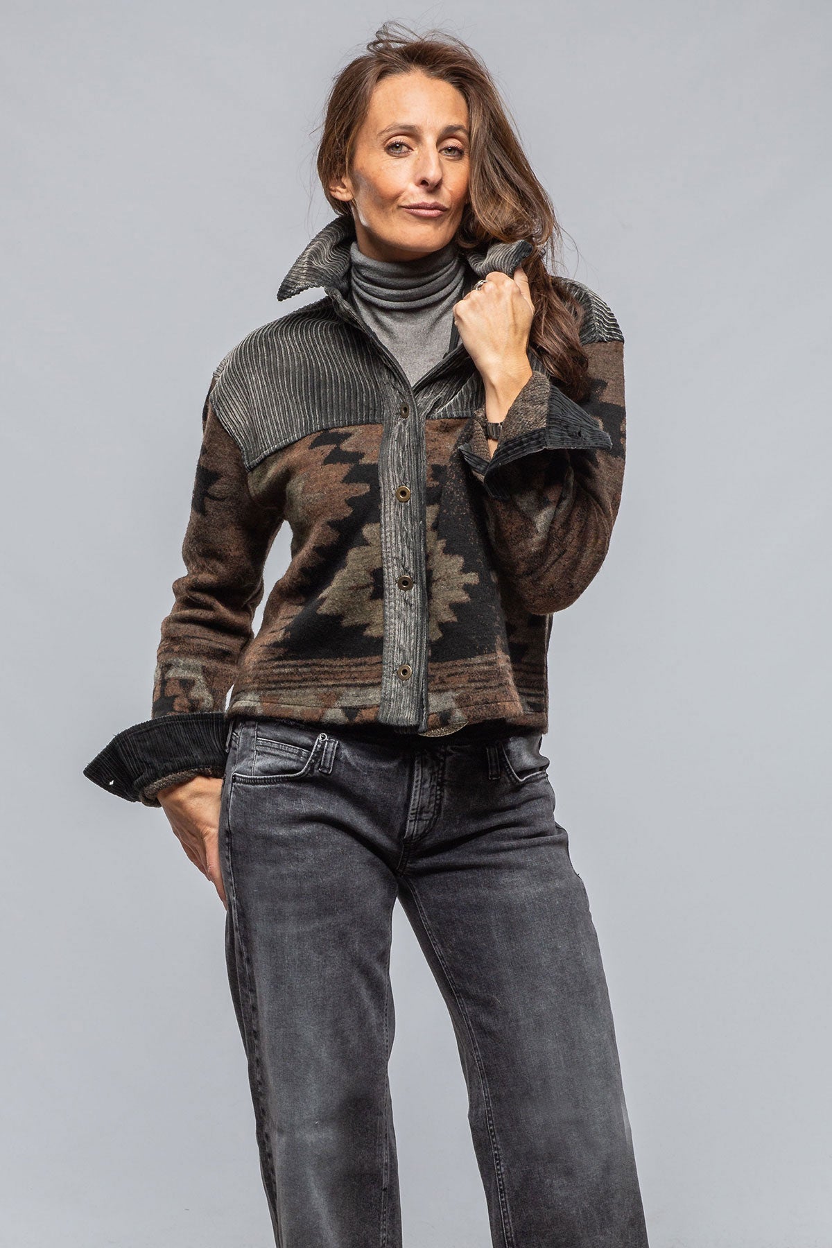 Sonia Villa Hickory Blanket Jacket In Charcoal Ladies - Outerwear - Lightweight