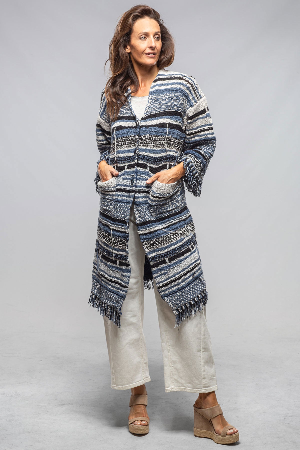 Sonia Villa Masi Long Knit Cardigan In Denim Ladies - Sweaters