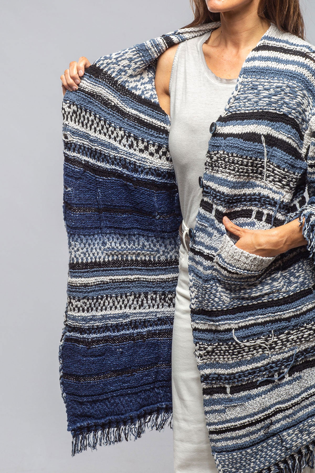 Sonia Villa | Masi Long Knit Cardigan In Denim | Ladies - Sweaters 