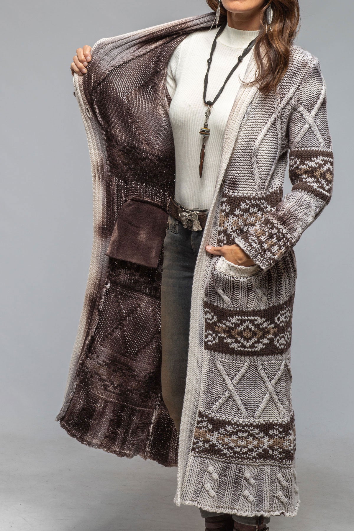 Sonia Villa Niva Alaskan Knit Long Sweater In Chocolate Ladies - Sweaters